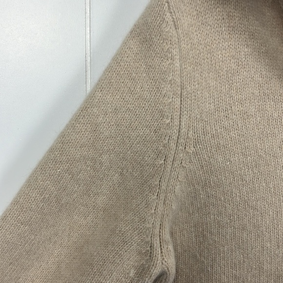 Sarah Spencer Womens Sweater L Tan/Cream Front Zip Tneck Lambs Wool Ribbed Cuffs - Picture 3 of 11
